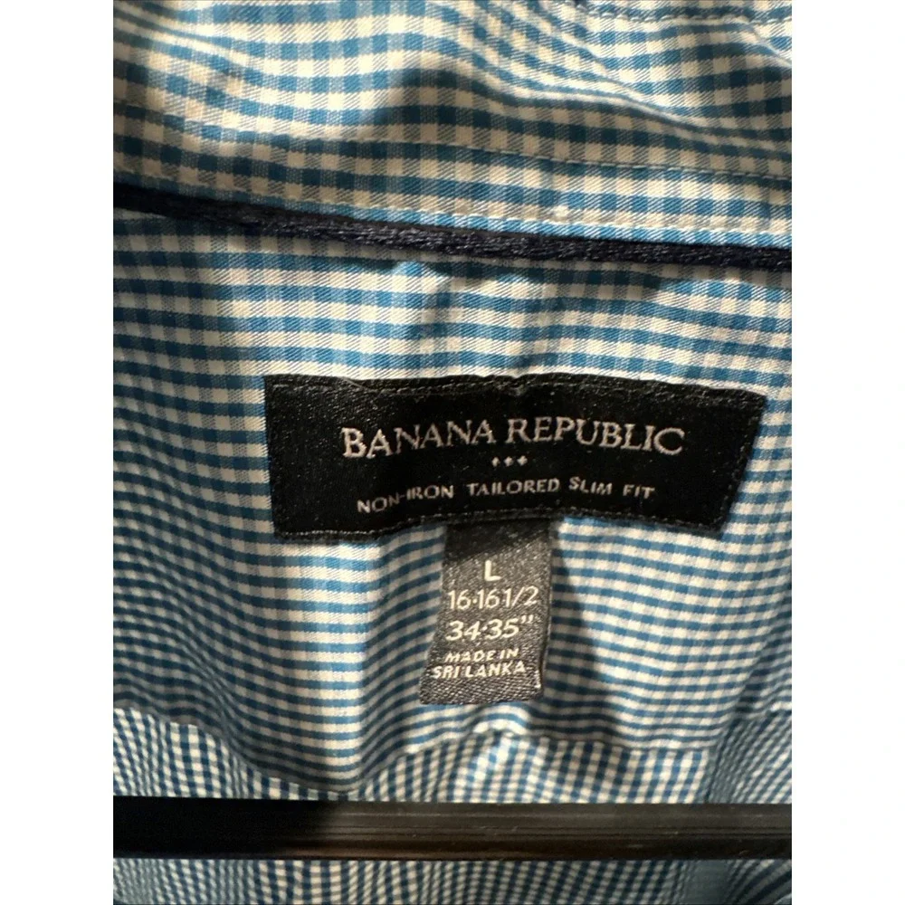 Banana Republic Non-iron Slim Fit Long Sleeve Mens Shirt L 16.5x33 Blue Check
